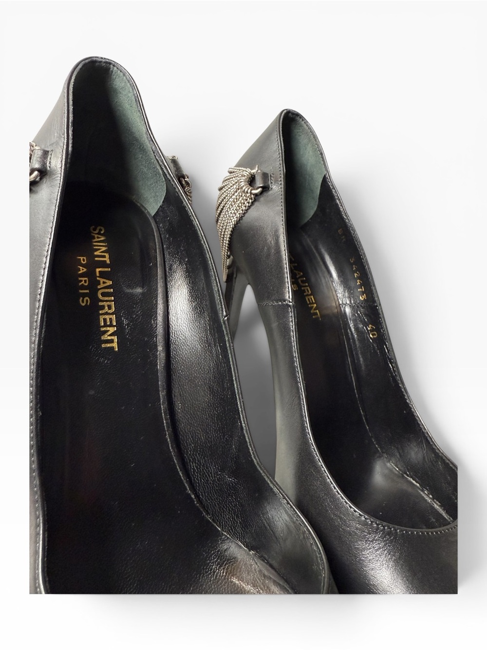 Saint Laurent Janis Chain Pumps Pointed Toe Platform Stiletto Heels Sz 40 YSL - Picture 11 of 12